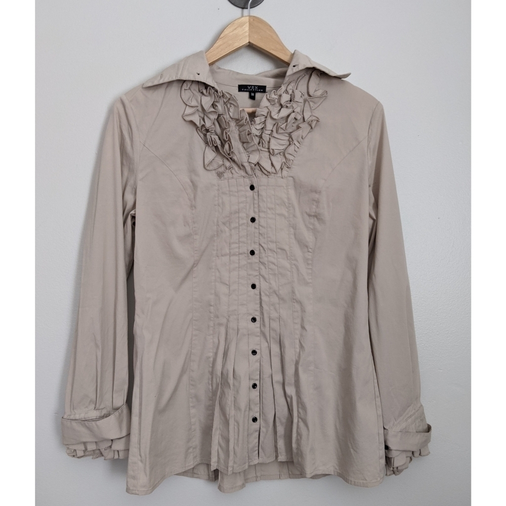 Vex Collection Pleated and Ruffled Button Down Top